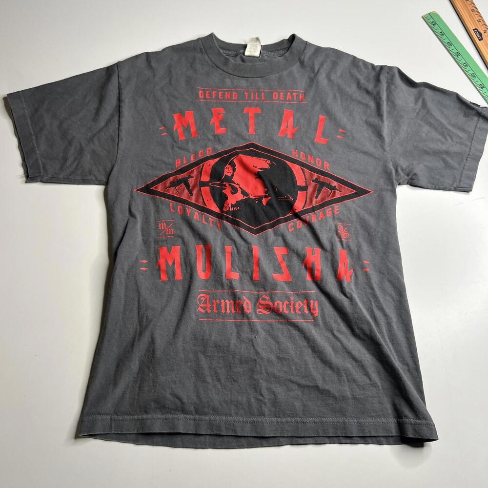 Metal Mulisha Shirt Mens Medium Gray Defend Till Death Armed Society Graphic Tee